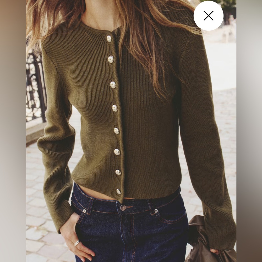 NWT H&M Olive Rib Knit Button Cardigan